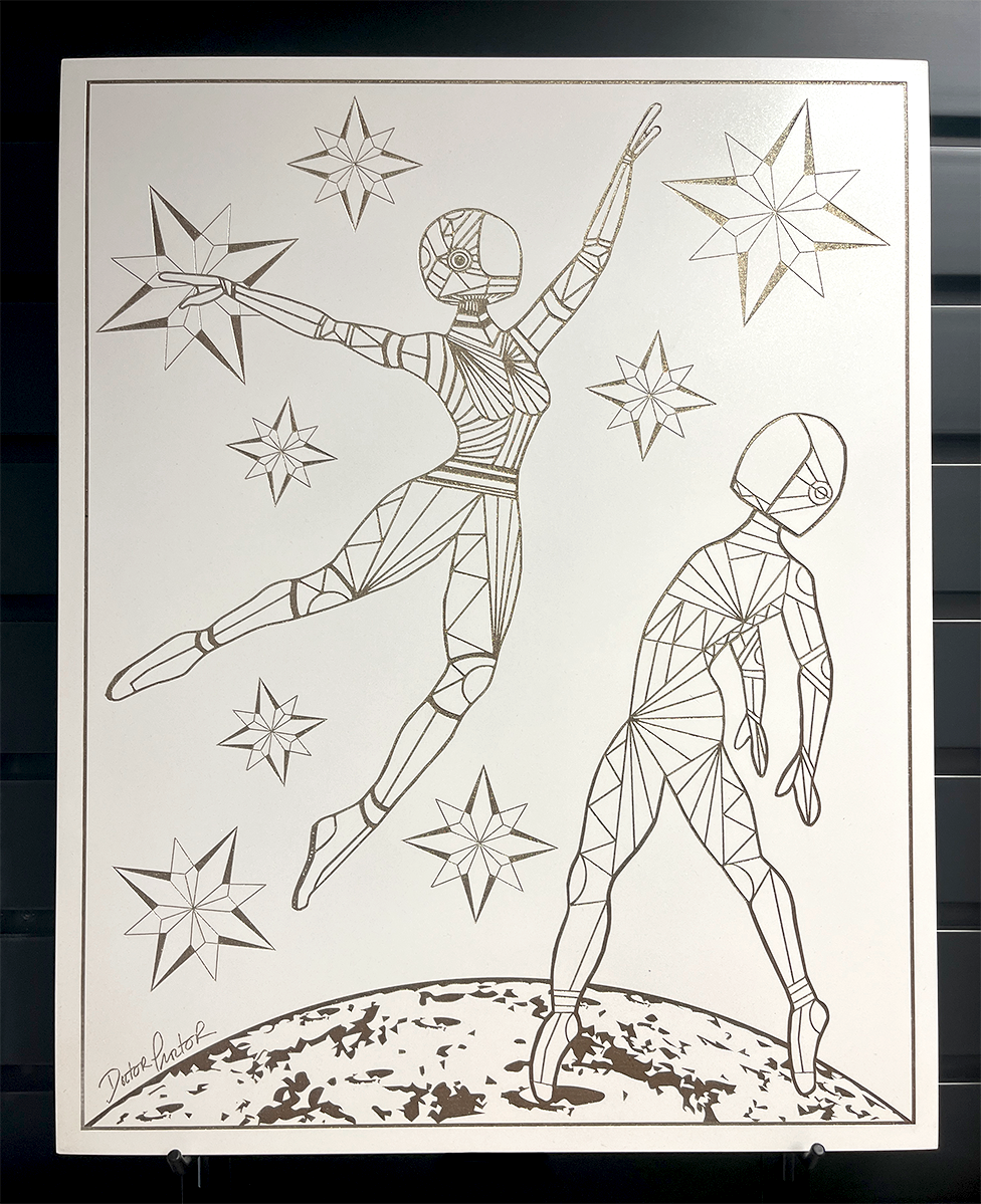 Afrobotica Leap and Afroboticus Cobalt on Moon White Panel 16" x 20"