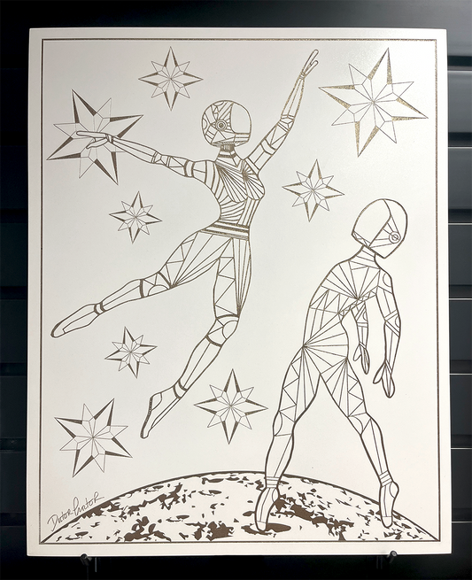 Afrobotica Leap and Afroboticus Cobalt on Moon White Panel 16" x 20"