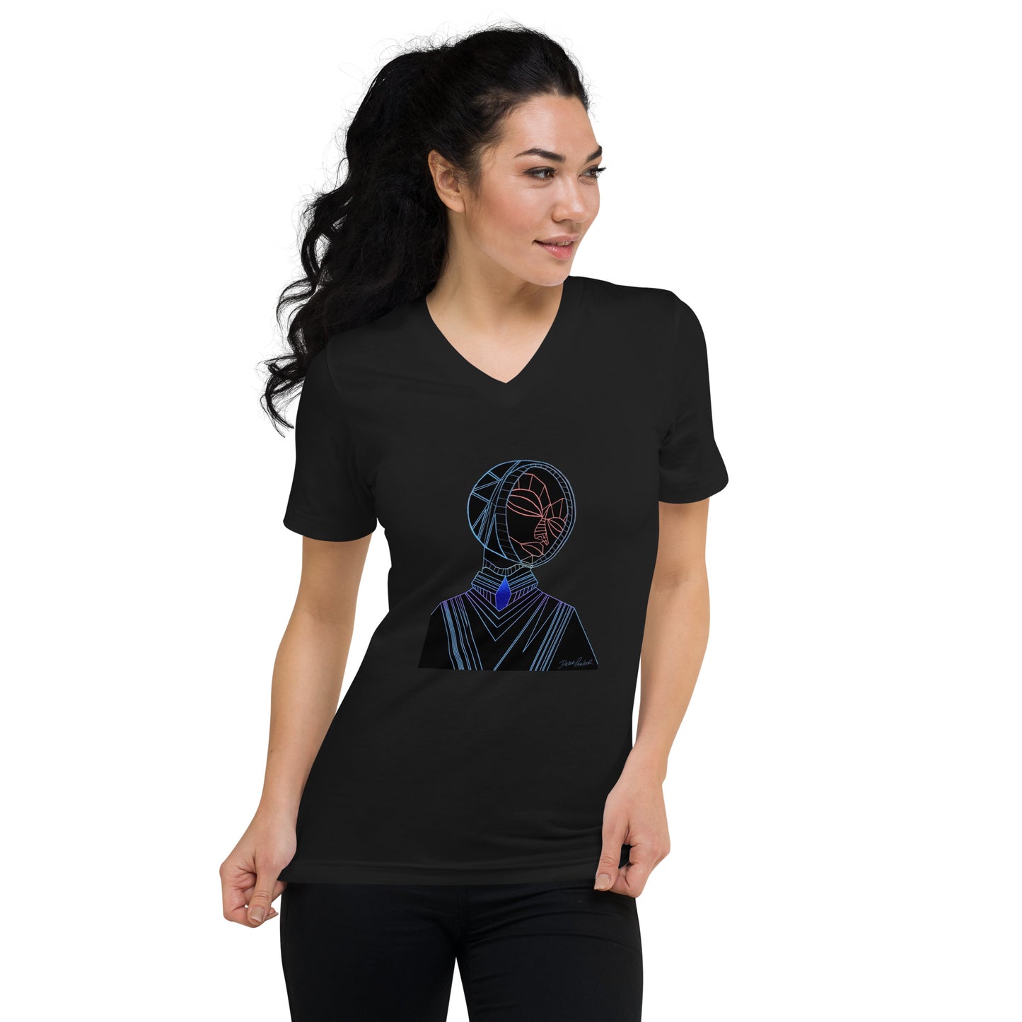 Afrobotica Melancholy Blue Unisex Short Sleeve V-Neck T-Shirt