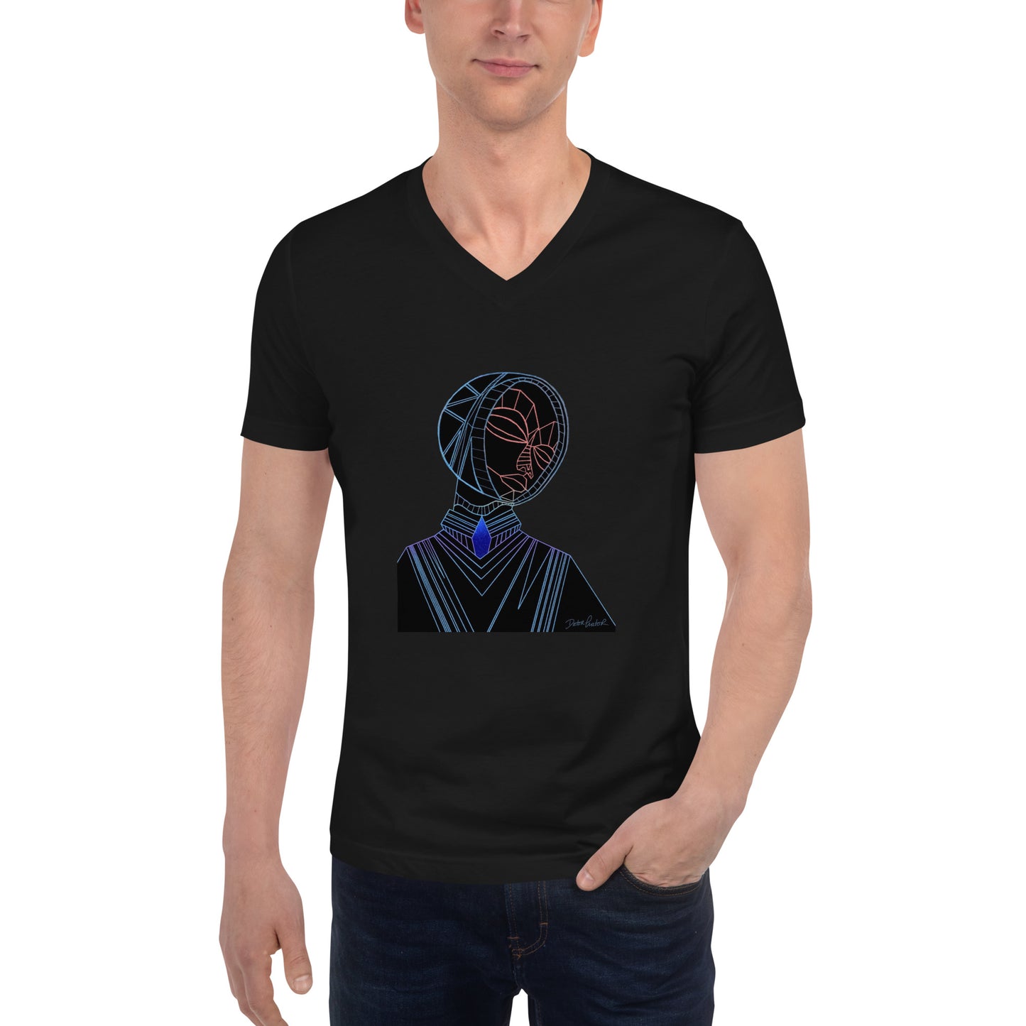 Afrobotica Melancholy Blue Unisex Short Sleeve V-Neck T-Shirt