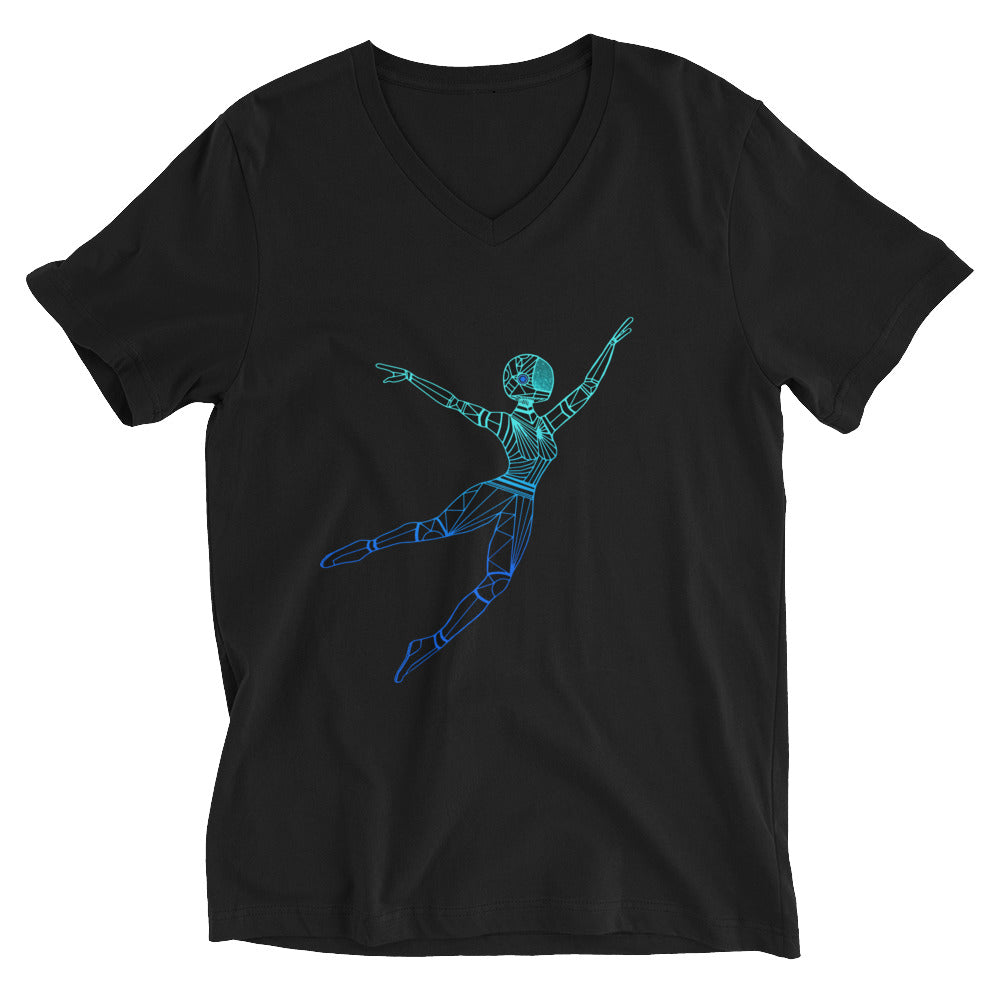 Afrobotica Leap Blue Unisex Short Sleeve V-Neck T-Shirt