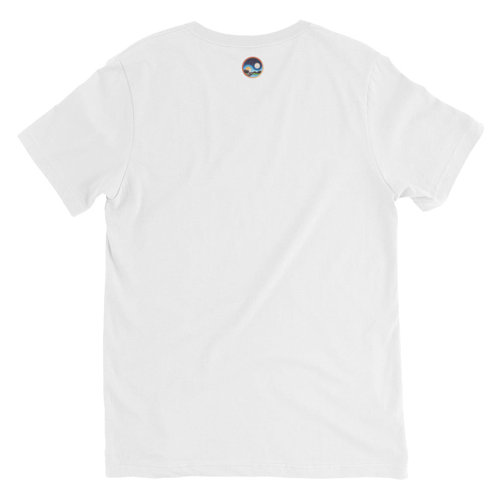 Afrobotica Leap Blue Unisex Short Sleeve V-Neck T-Shirt