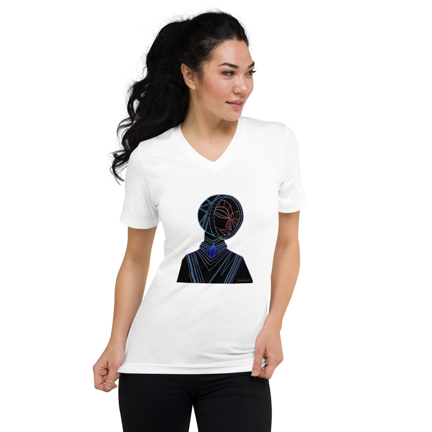 Afrobotica Melancholy Blue Unisex Short Sleeve V-Neck T-Shirt