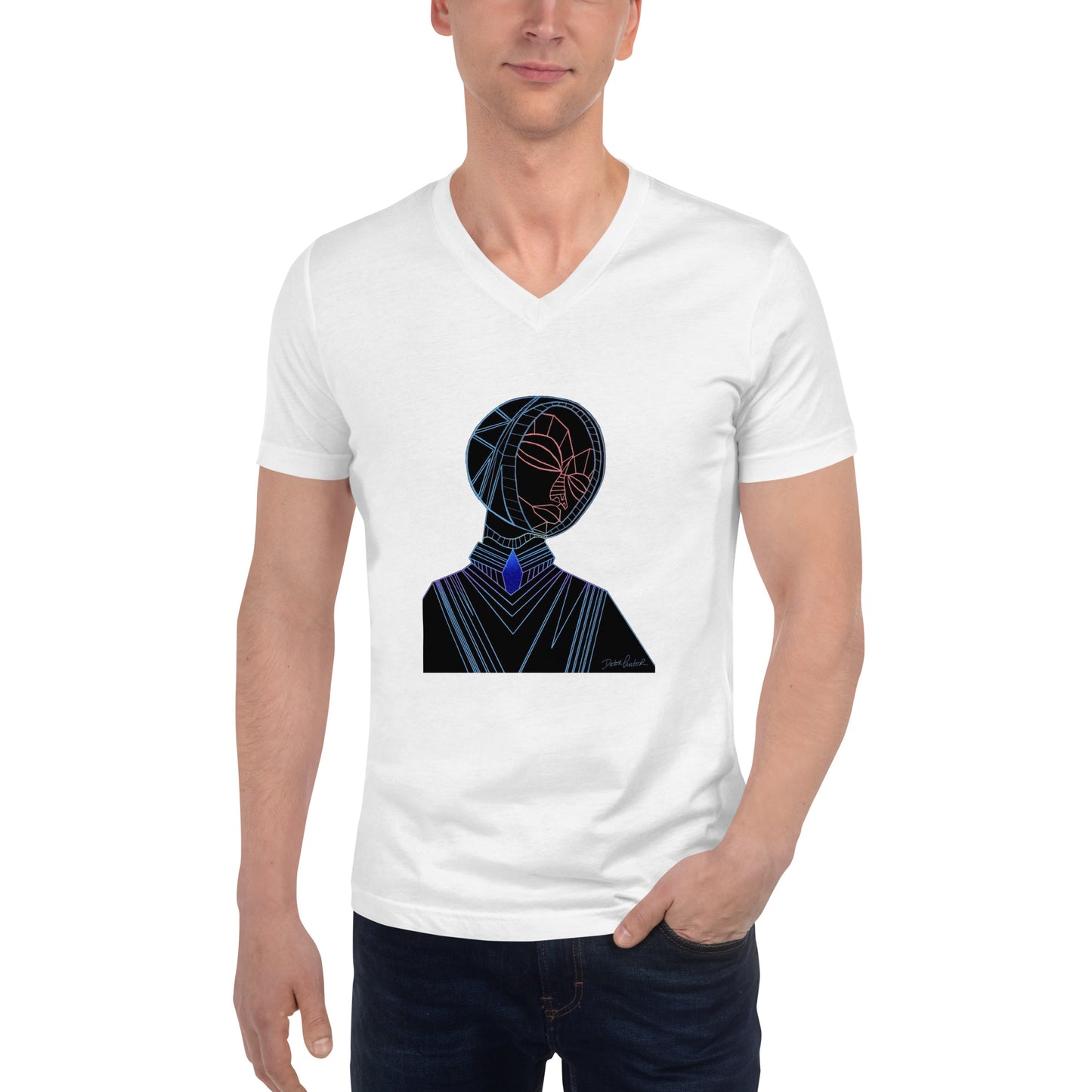 Afrobotica Melancholy Blue Unisex Short Sleeve V-Neck T-Shirt