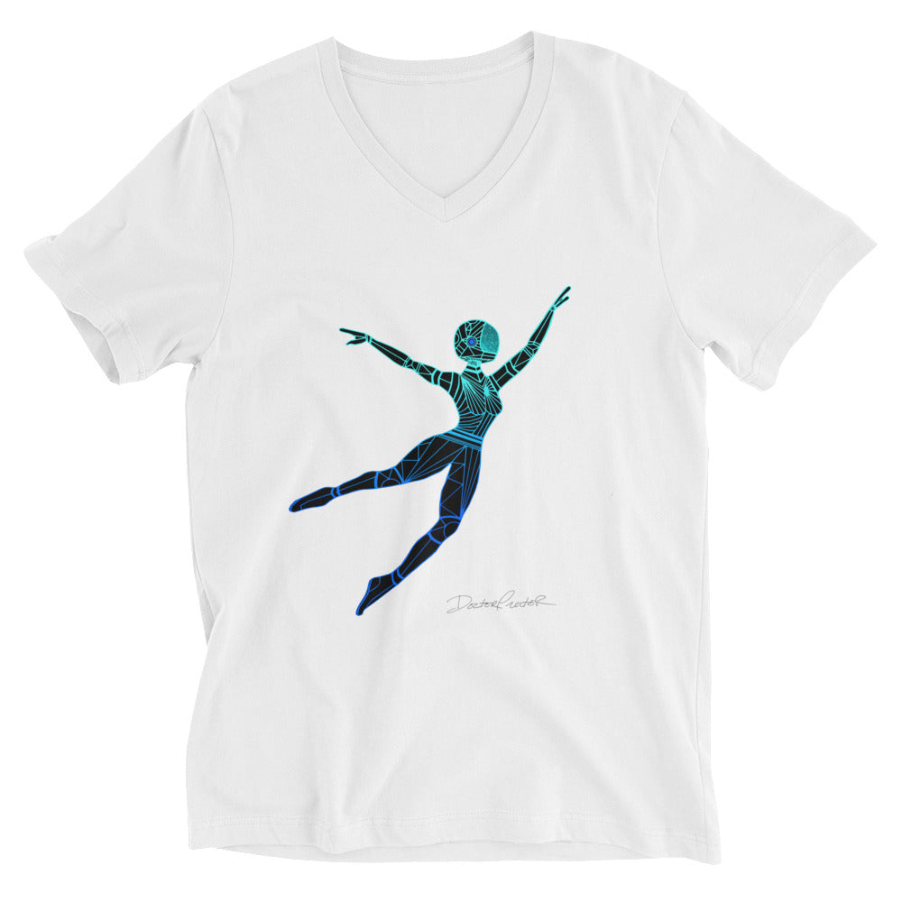 Afrobotica Leap Blue Unisex Short Sleeve V-Neck T-Shirt
