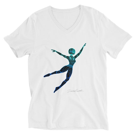 Afrobotica Leap Blue Unisex Short Sleeve V-Neck T-Shirt