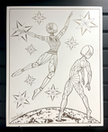 Afrobotica Leap and Afroboticus Cobalt on Moon White Panel 16" x 20"