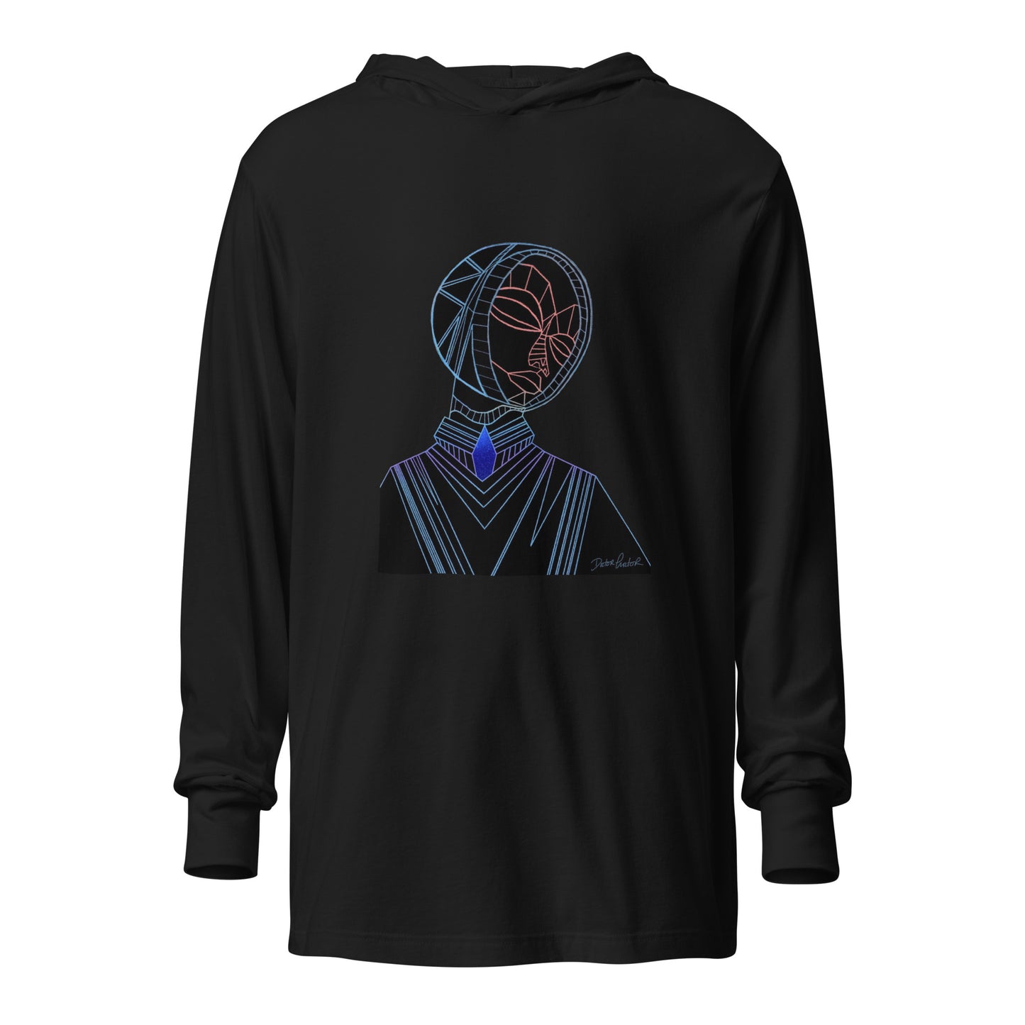 Afrobotica Melancholy Blue Hooded long-sleeve tee