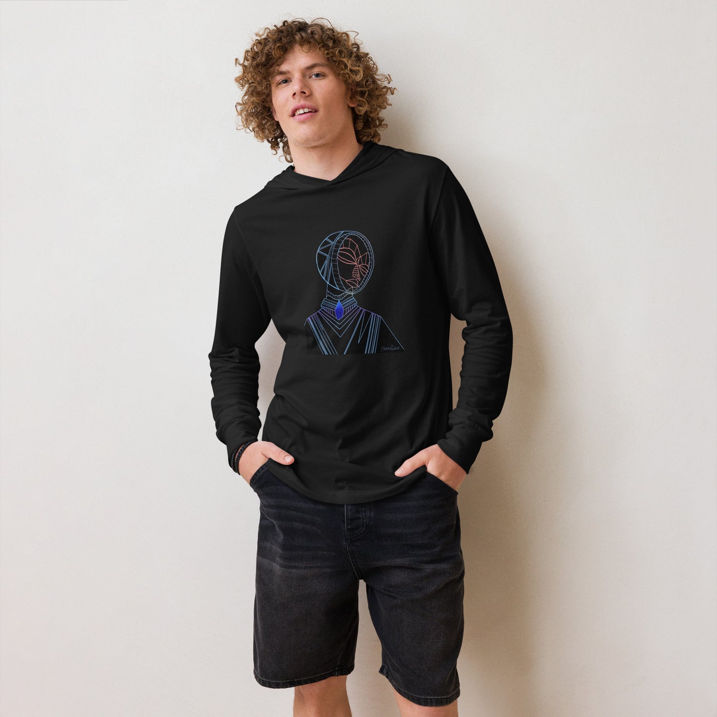 Afrobotica Melancholy Blue Hooded long-sleeve tee