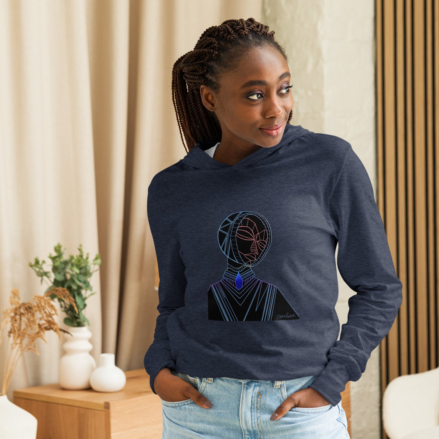 Afrobotica Melancholy Blue Hooded long-sleeve tee