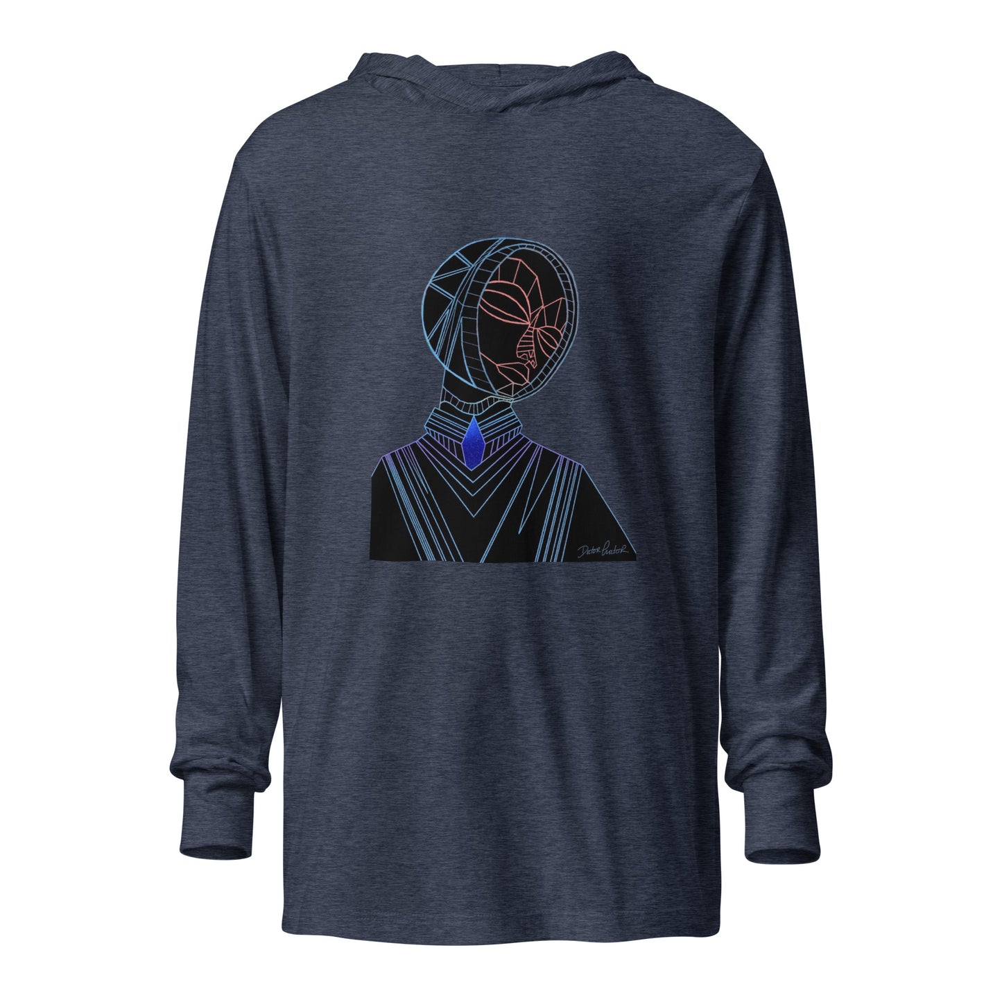 Afrobotica Melancholy Blue Hooded long-sleeve tee