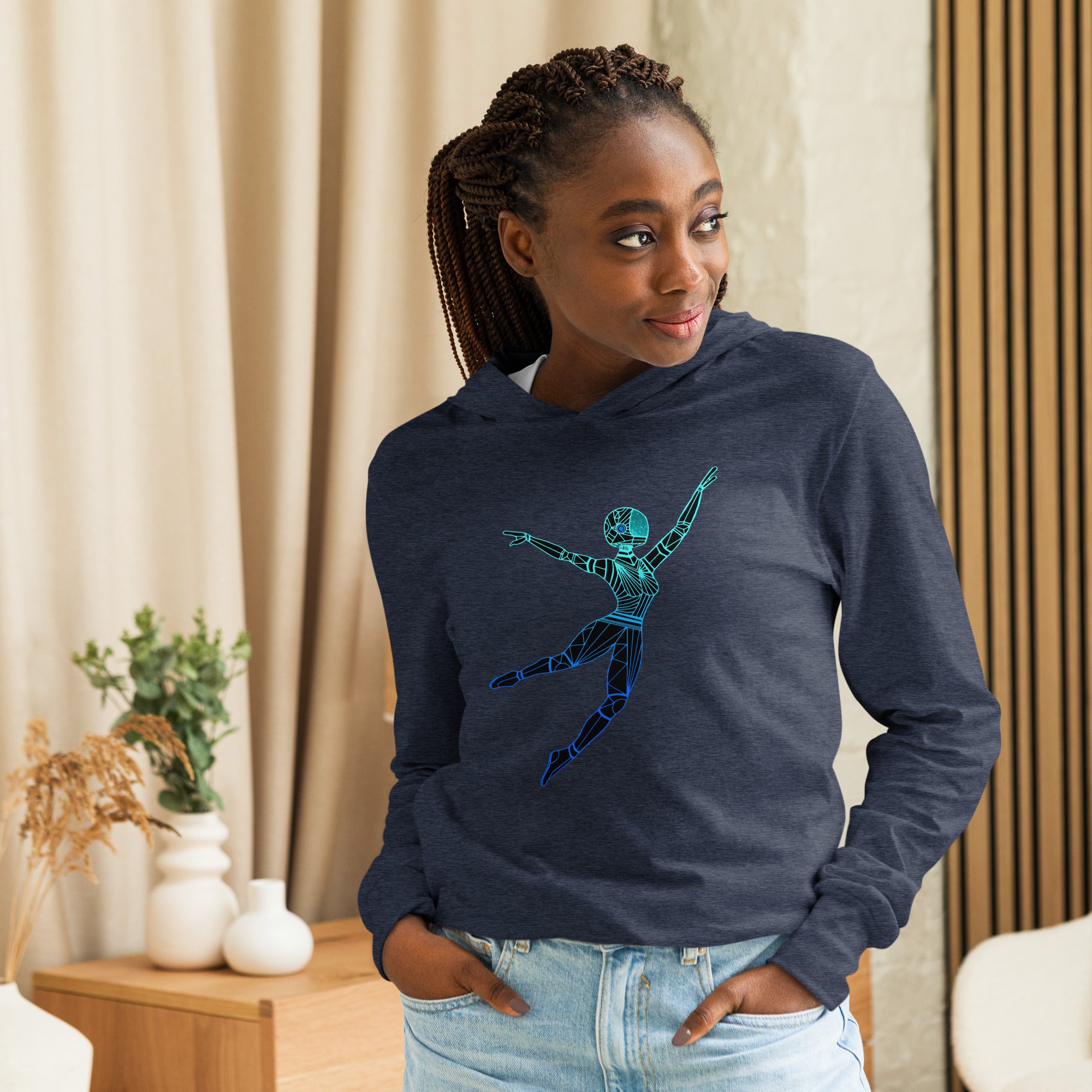 Afrobotica Leap Blue Hooded long-sleeve tee
