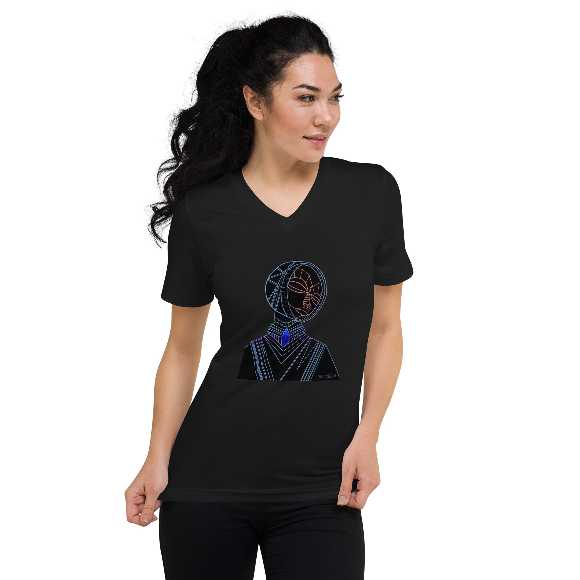 Afrobotica Melancholy Blue Unisex Short Sleeve V-Neck T-Shirt