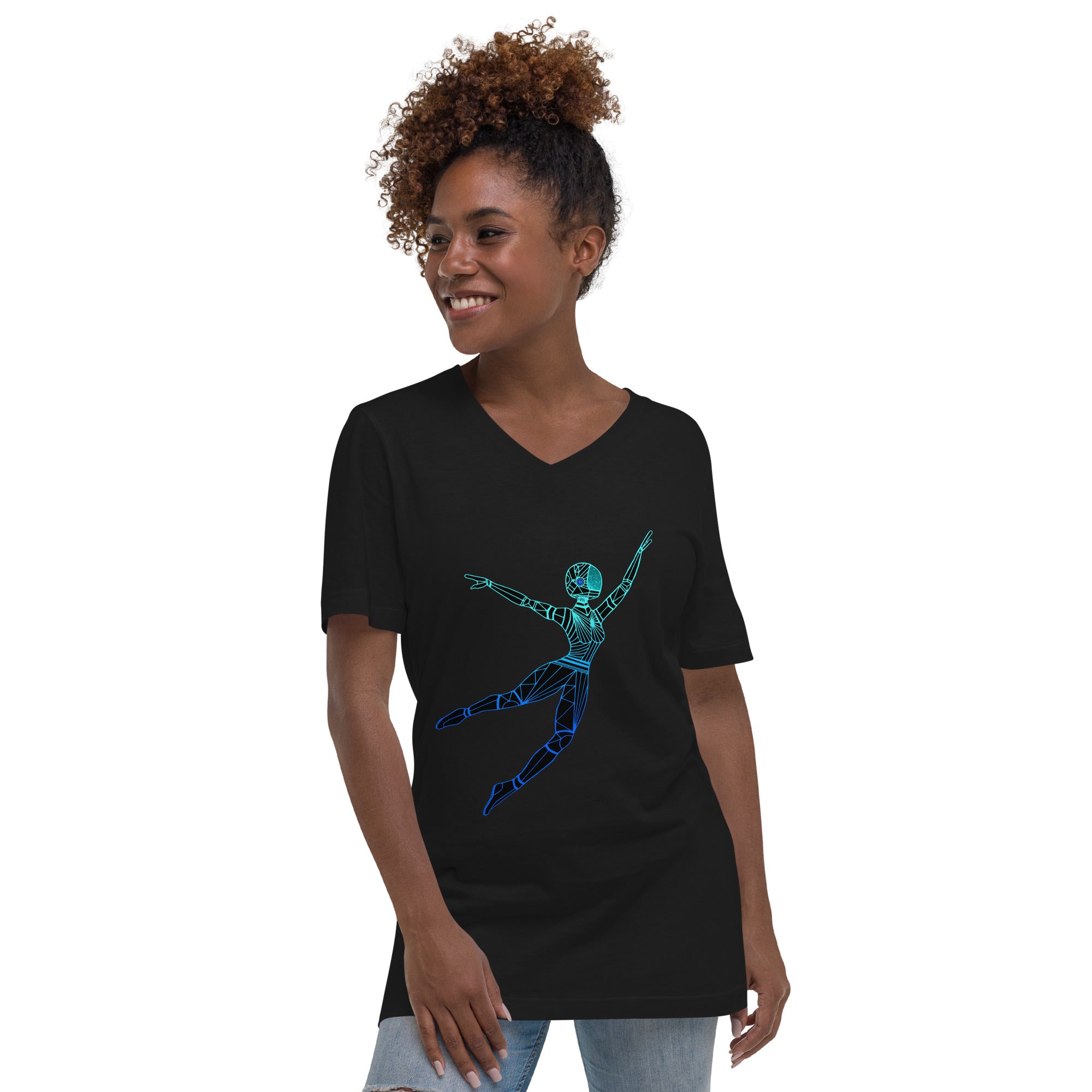 Afrobotica Leap Blue Unisex Short Sleeve V-Neck T-Shirt
