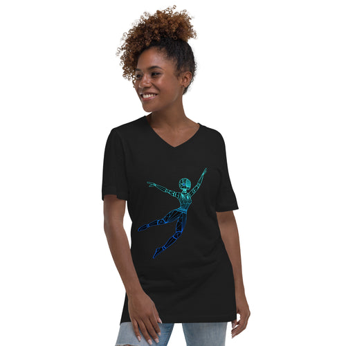 Afrobotica Leap Blue Unisex Short Sleeve V-Neck T-Shirt