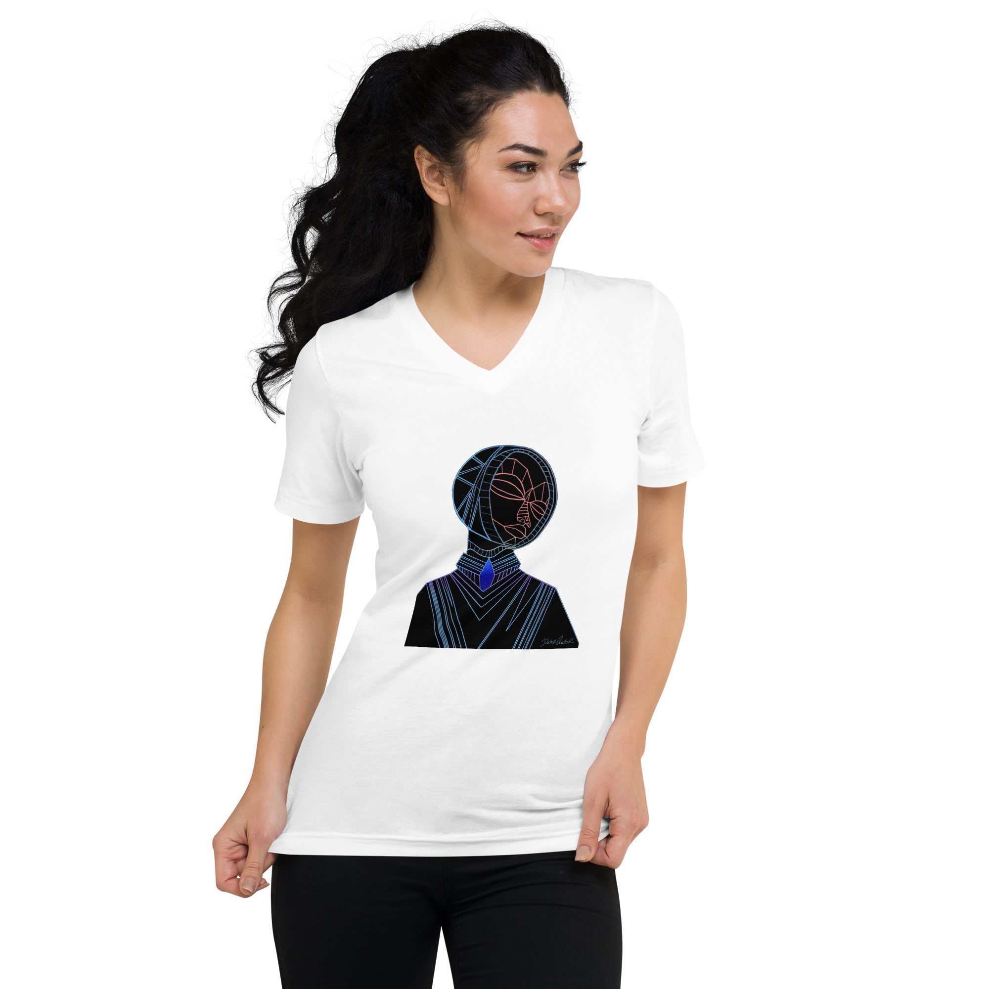 Afrobotica Melancholy Blue Unisex Short Sleeve V-Neck T-Shirt