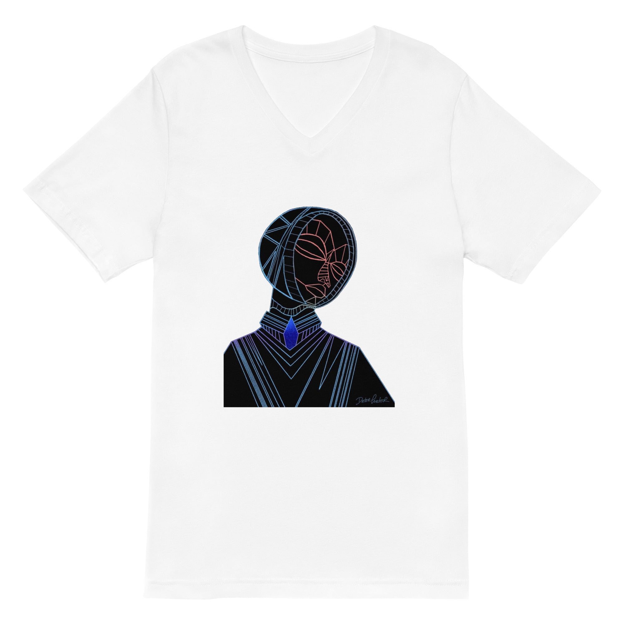 Afrobotica Melancholy Blue Unisex Short Sleeve V-Neck T-Shirt