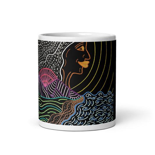 She's Waiting with Poetry White glossy mug
