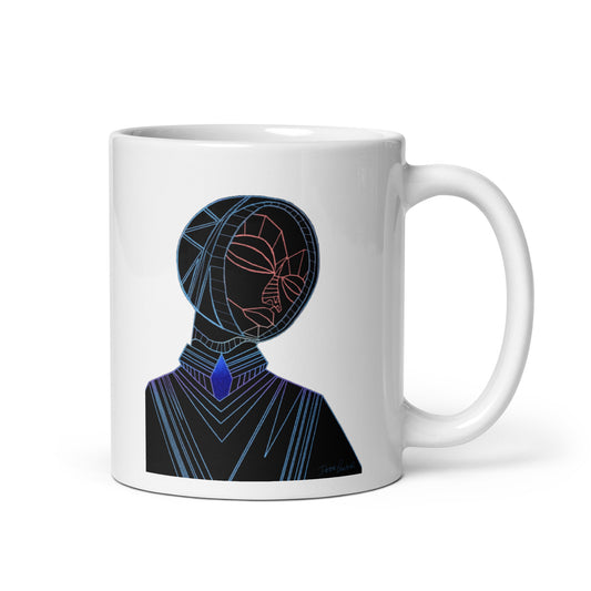 Afrobotica Melancholy Blue White glossy mug