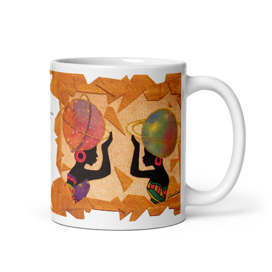 Solar Sisters with Poetry White glossy mug