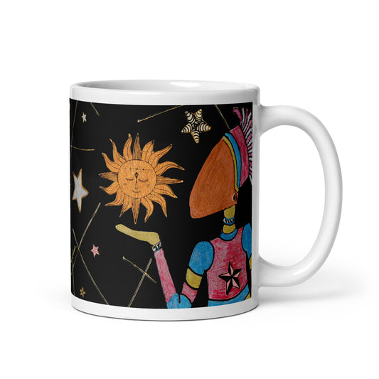 Afrobotica Star with Poetry White glossy mug